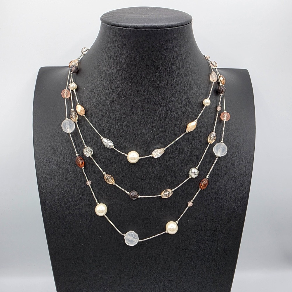 Lia Sophia‎ Multi Strand Silver Tone Multicolor Plastic Beads Adjustable 13"